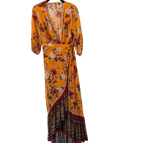 FARM RIO Yellow Soigne Wrap Midi Dress Size Small Petite - Picture 3 of 10